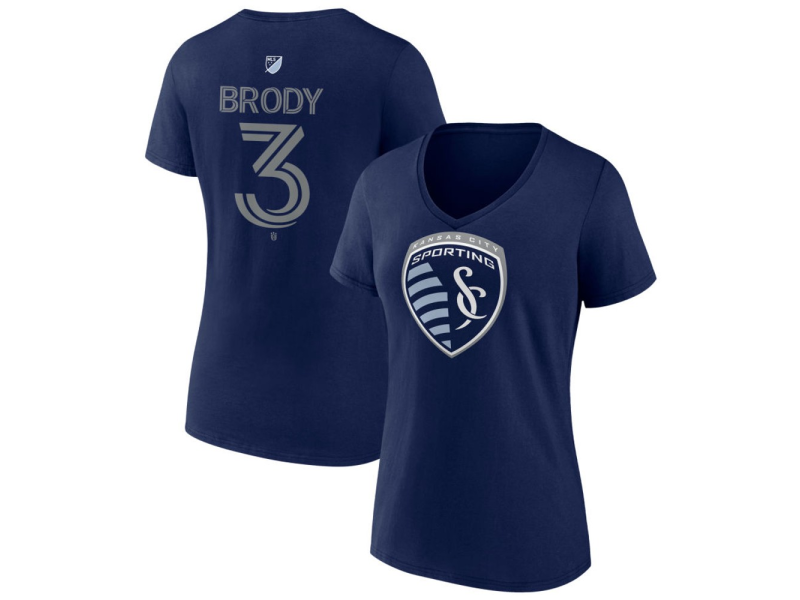 Women's Sporting Kansas City #3 Andrew Brody Team Authentic V-Neck T-Shirt - Navy