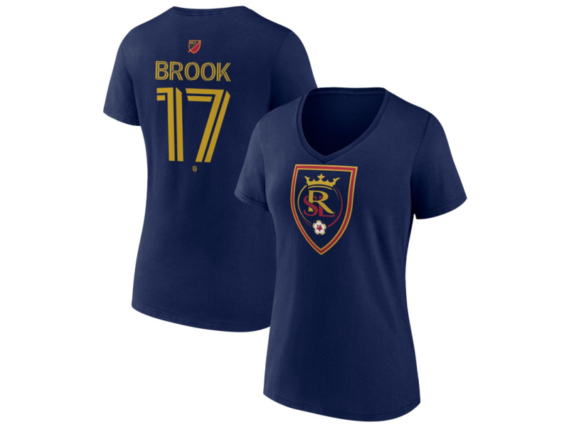 Women's Real Salt Lake #17 Lachlan Brook Team Authentic V-Neck T-Shirt - Navy