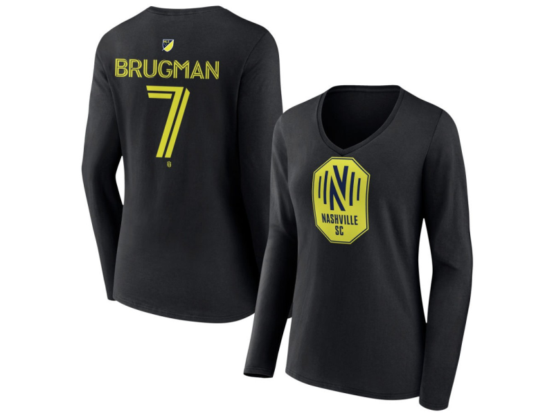 Women's Nashville SC #7 Gaston Brugman Team Authentic Long Sleeve V-Neck T-Shirt - Black