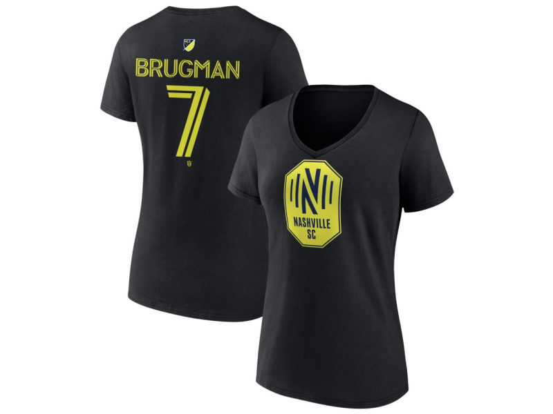 Women's Nashville SC #7 Gaston Brugman Team Authentic V-Neck T-Shirt - Black