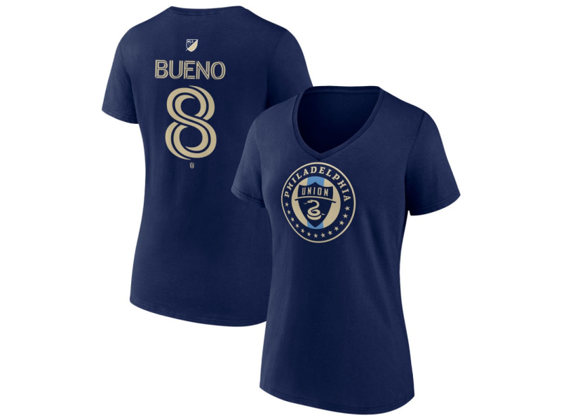 Women's Philadelphia Union #8 Jesus Bueno Team Authentic V-Neck T-Shirt - Navy