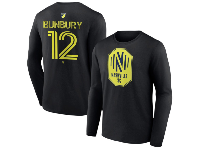 Youth Nashville SC #12 Teal Bunbury Team Authentic Long Sleeve T-Shirt - Black