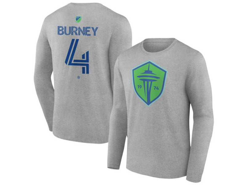 Youth Seattle Sounders FC Authentic Stack #4 Leo Burney Long Sleeve T-Shirt - Gray