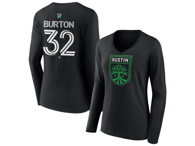 Women's Austin FC #32 Micah Burton Team Authentic Long Sleeve V-Neck T-Shirt - Black