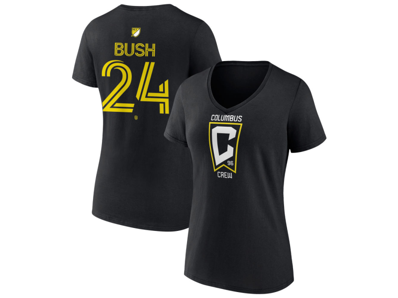 Women's Columbus Crew #24 Evan Bush Team Authentic V-Neck T-Shirt - Black