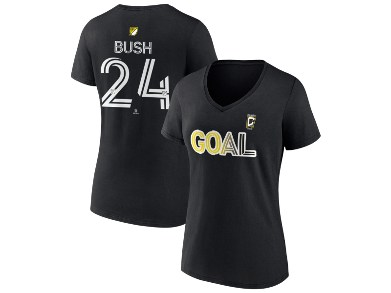 Women's Columbus Crew Goal #24 Evan Bush V-Neck T-Shirt - Black