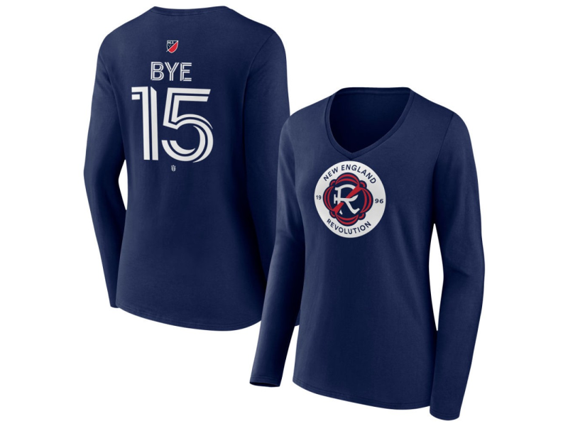 Women's New England Revolution #15 Brandon Bye Team Authentic Long Sleeve V-Neck T-Shirt - Navy