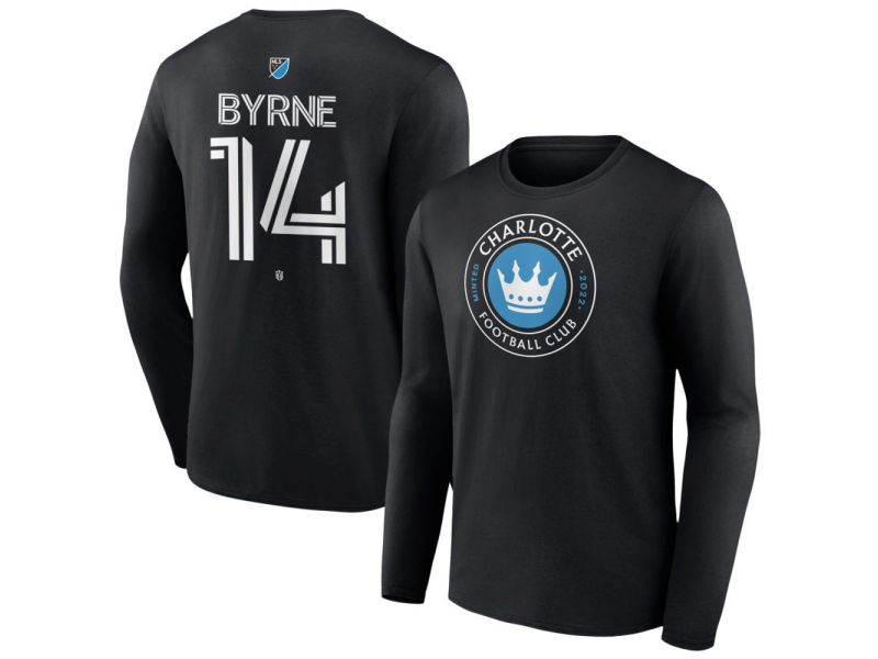 Youth Charlotte FC #14 Nathan Byrne Team Authentic Long Sleeve T-Shirt - Black