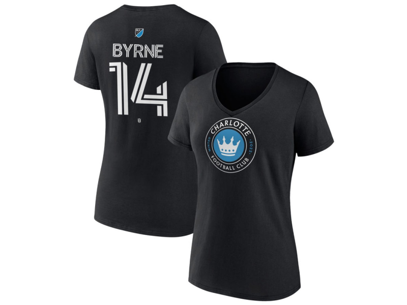 Women's Charlotte FC #14 Nathan Byrne Team Authentic V-Neck T-Shirt - Black