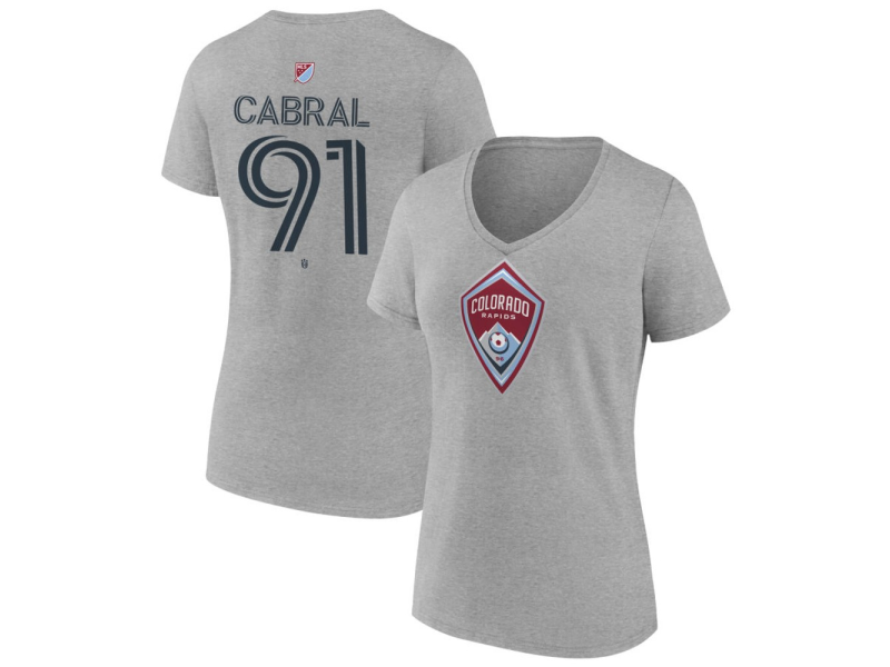 Women's Colorado Rapids #91 Kevin Cabral Team Authentic V-Neck T-Shirt - Gray