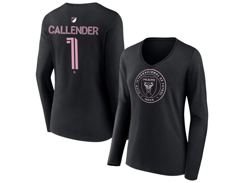 Women's Inter Miami CF Authentic Stack #1 Drake Callender Long Sleeve V-Neck T-Shirt - Black