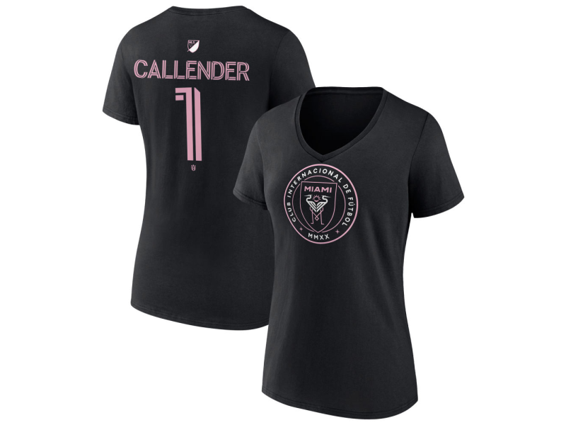 Women's Inter Miami CF Authentic Stack #1 Drake Callender V-Neck T-Shirt - Black