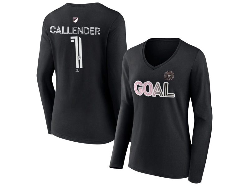 Women's Inter Miami CF Goal #1 Drake Callender V-Neck Long Sleeve T-Shirt - Black