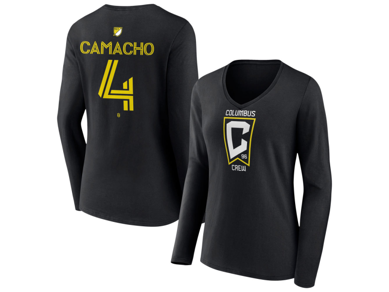 Women's Columbus Crew #4 Rudy Camacho Team Authentic Long Sleeve V-Neck T-Shirt - Black