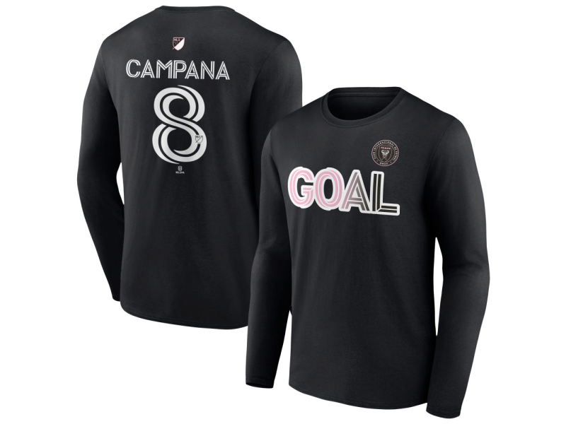 Men's Inter Miami CF Goal #8 Leonardo Campana Long Sleeve T-Shirt - Black