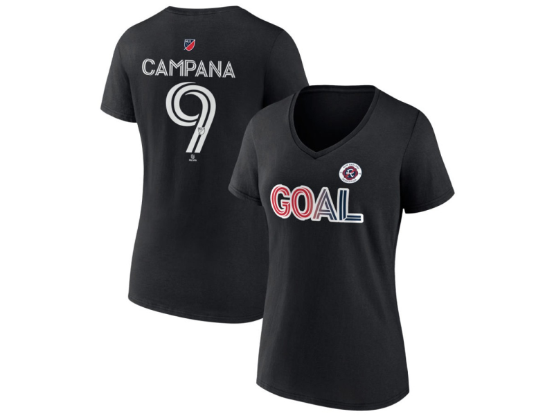 Women's New England Revolution Goal #9 Leonardo Campana V-Neck T-Shirt - Black