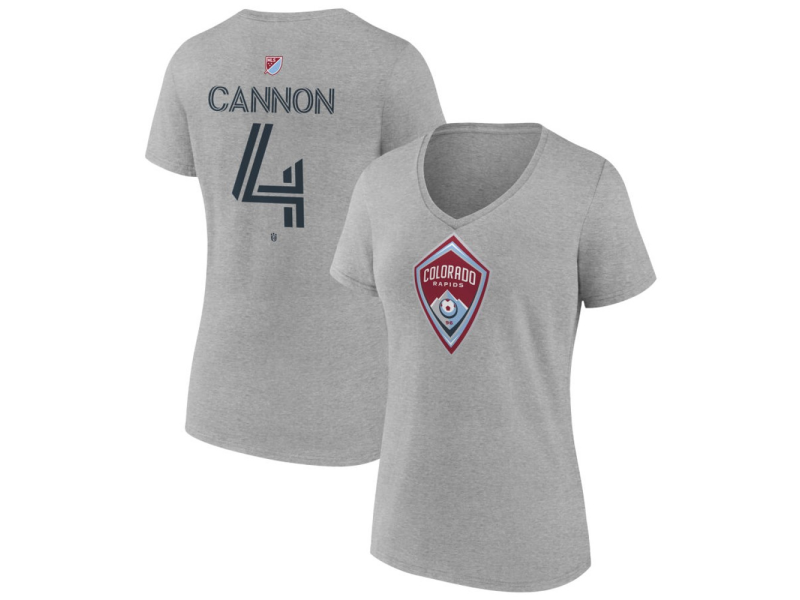Women's Colorado Rapids #4 Reggie Cannon Team Authentic V-Neck T-Shirt - Gray