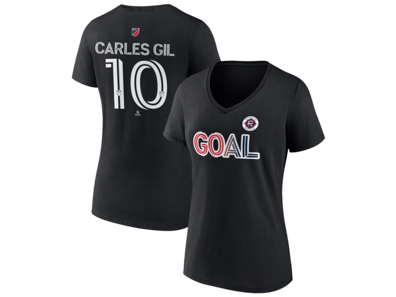 Women's New England Revolution Goal #10 Carles Gil V-Neck T-Shirt - Black