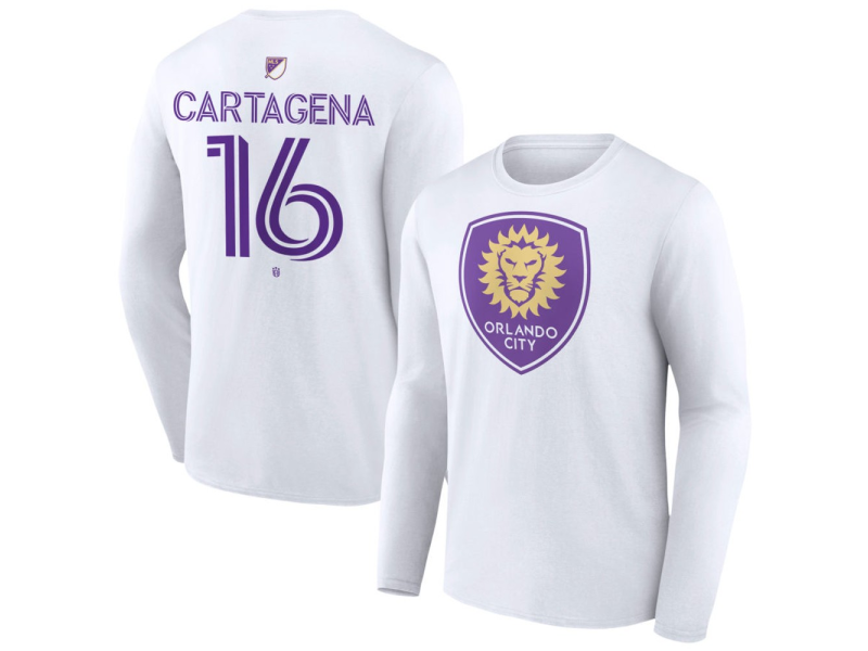 Men's Orlando City SC Authentic Stack #16 Wilder Cartagena Long Sleeve T-Shirt - White