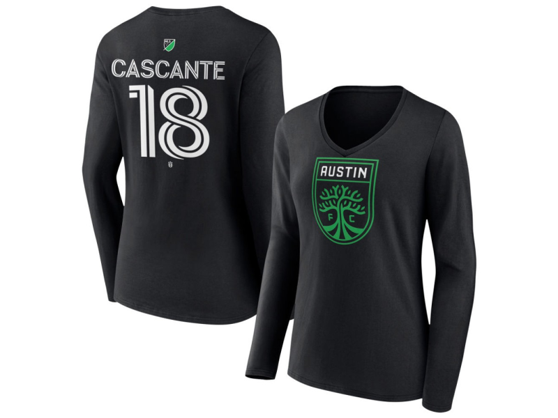 Women's Austin FC #18 Julio Cascante Team Authentic Long Sleeve V-Neck T-Shirt - Black
