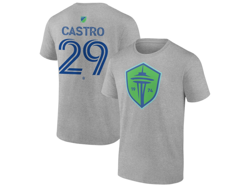 Youth Seattle Sounders FC Authentic Stack #29 Jacob Castro T-Shirt - Gray