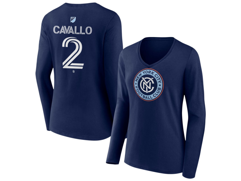 Women's New York City FC #2 Nico Cavallo Team Authentic Long Sleeve V-Neck T-Shirt - Navy
