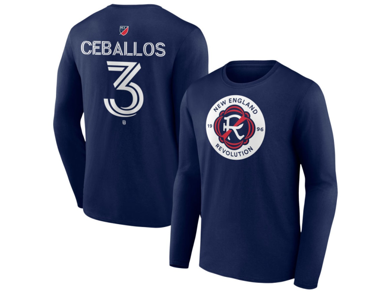 Youth New England Revolution #3 Brayan Ceballos Team Authentic Long Sleeve T-Shirt - Navy