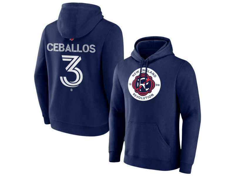 Youth New England Revolution #3 Brayan Ceballos Team Authentic Pullover Hoodie - Navy