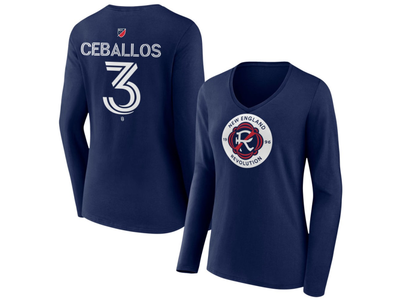 Women's New England Revolution #3 Brayan Ceballos Team Authentic Long Sleeve V-Neck T-Shirt - Navy