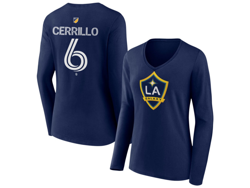 Women's LA Galaxy #6 Edwin Cerrillo Team Authentic Long Sleeve V-Neck T-Shirt - Navy