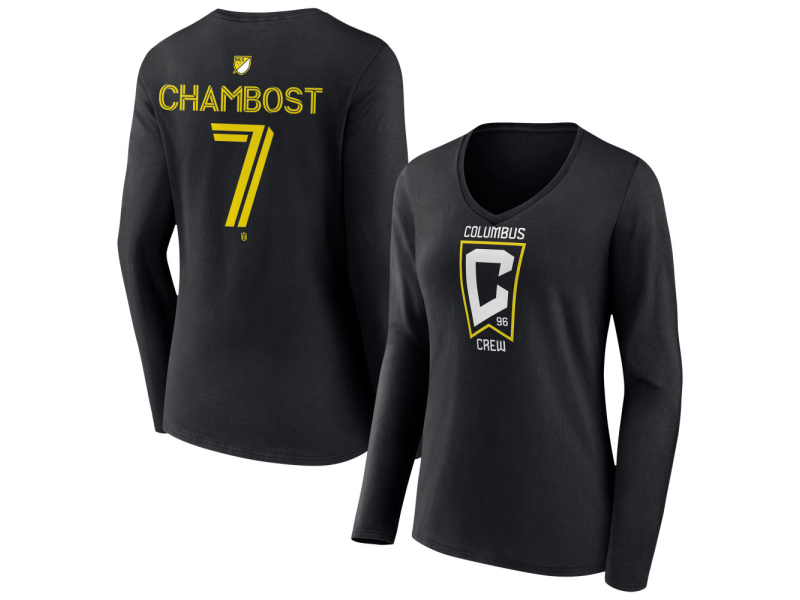 Women's Columbus Crew #7 Dylan Chambost Team Authentic Long Sleeve V-Neck T-Shirt - Black