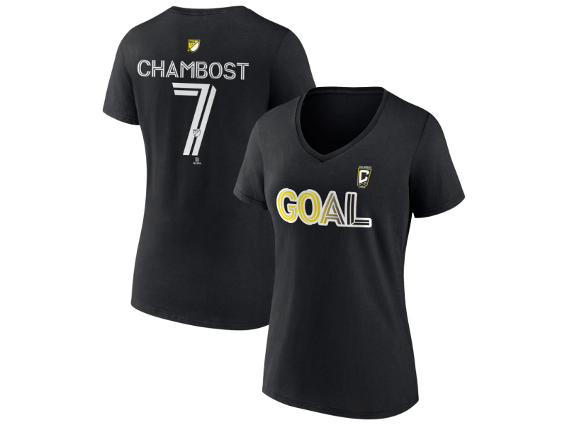 Women's Columbus Crew Goal #7 Dylan Chambost V-Neck T-Shirt - Black