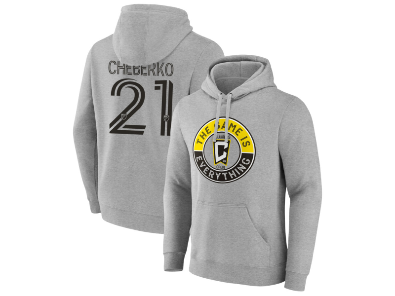 Men's Columbus Crew The Game Is Everything #21 Yevhen Cheberko Pullover Hoodie - Gray