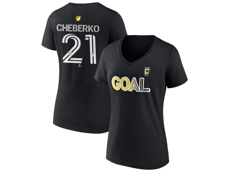 Women's Columbus Crew Goal #21 Yevhen Cheberko V-Neck T-Shirt - Black