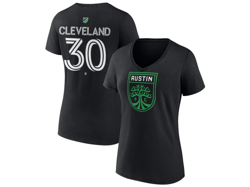 Women's Austin FC #30 Stefan Cleveland Team Authentic V-Neck T-Shirt - Black