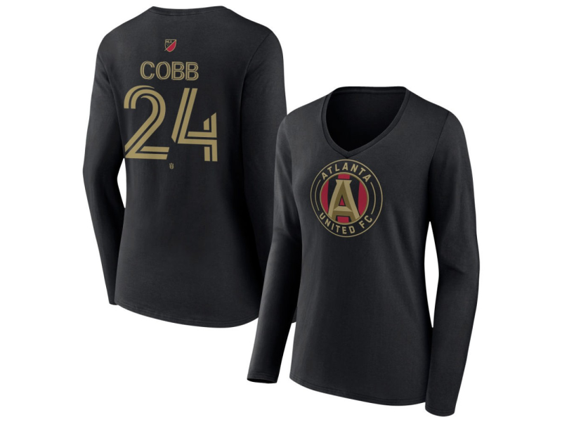 Women's Atlanta United FC #24 Noah Cobb Team Authentic Long Sleeve V-Neck T-Shirt - Black
