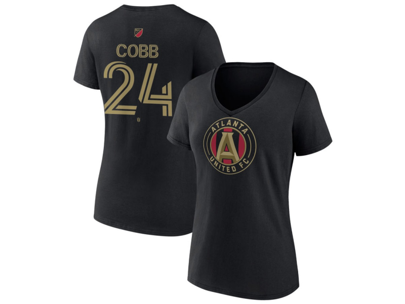 Women's Atlanta United FC #24 Noah Cobb Team Authentic V-Neck T-Shirt - Black