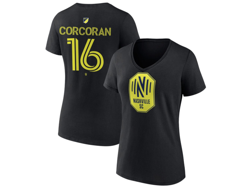 Women's Nashville SC #16 Matt Corcoran Team Authentic V-Neck T-Shirt - Black