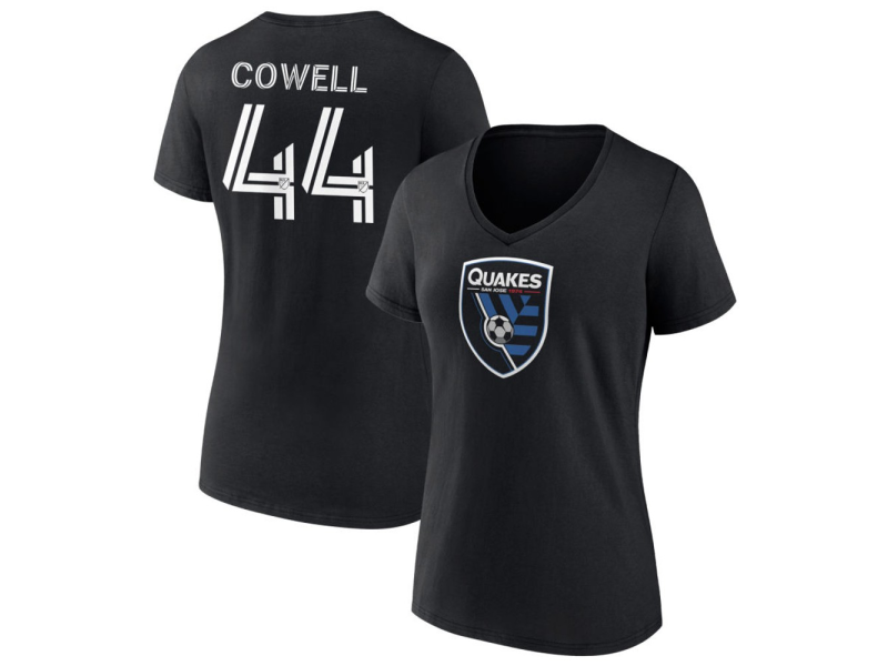 Women's San Jose Earthquakes #44 Chance Cowell V-Neck T-Shirt - Black
