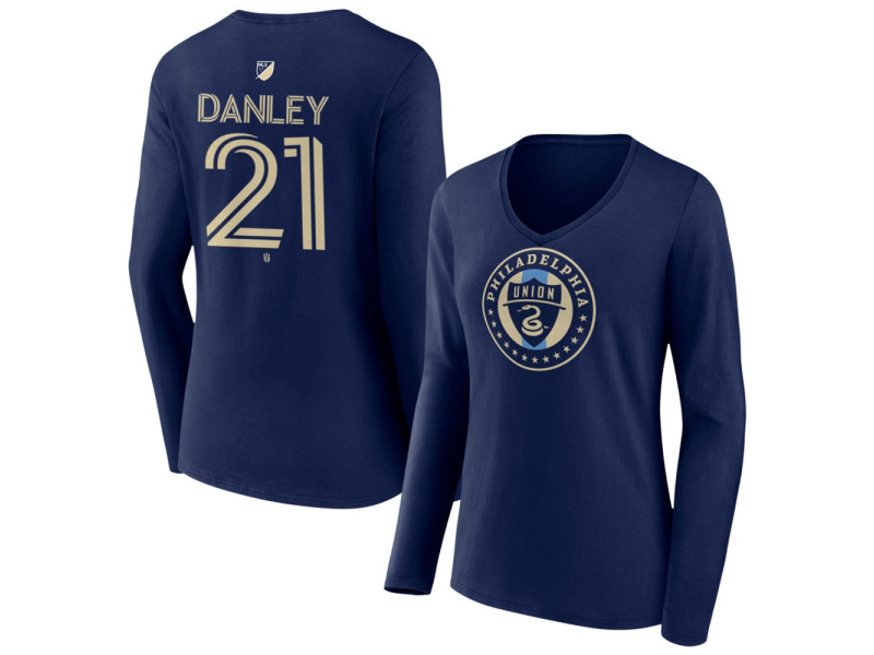 Women's Philadelphia Union #21 Danley Jean-Jacques Team Authentic Long Sleeve V-Neck T-Shirt - Navy