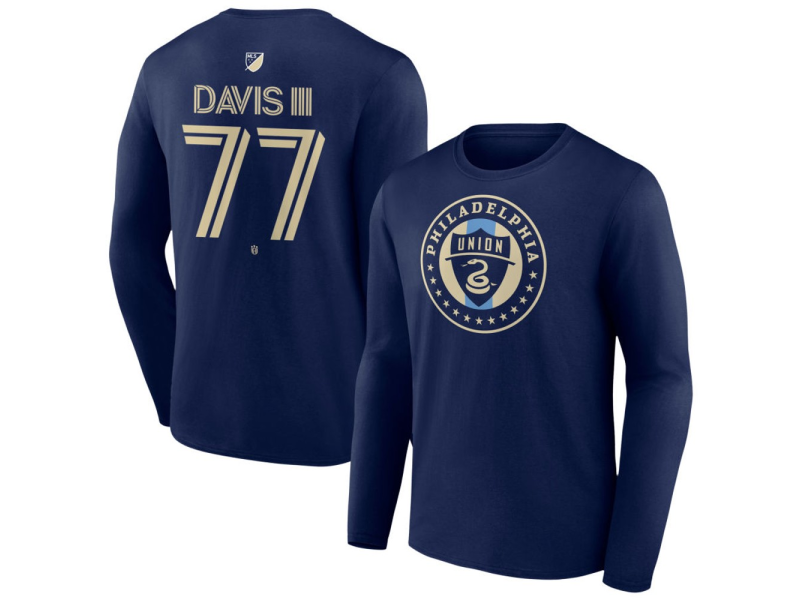 Men's Philadelphia Union #77 Eddy Davis III Team Authentic Long Sleeve T-Shirt - Navy