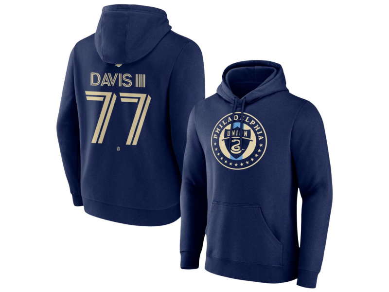 Men's Philadelphia Union #77 Eddy Davis III Team Authentic Pullover Hoodie - Navy