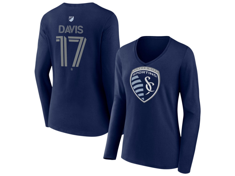Women's Sporting Kansas City #17 Jake Davis Team Authentic Long Sleeve V-Neck T-Shirt - Navy