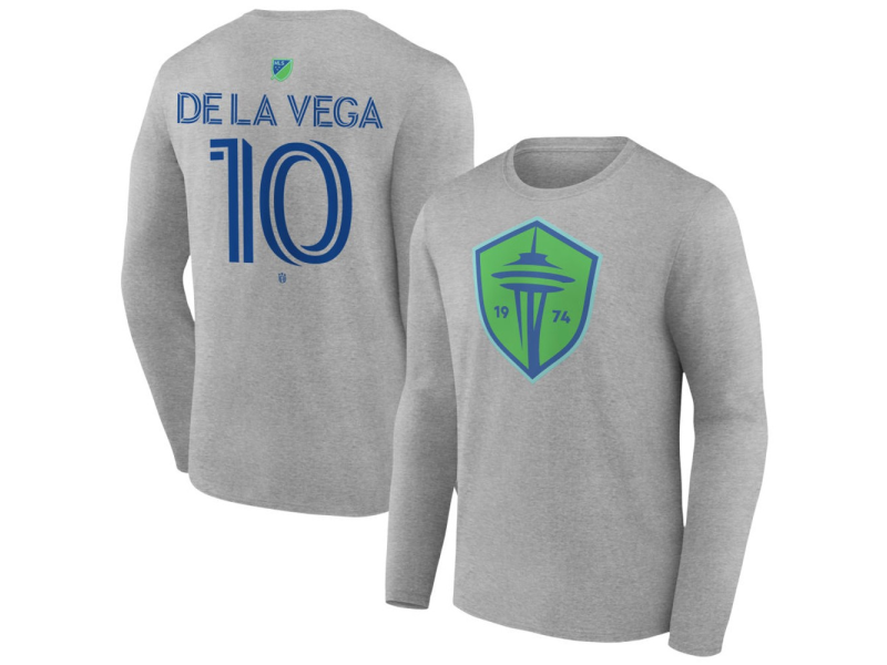 Men's Seattle Sounders FC Authentic Stack #10 Pedro De La Vega Long Sleeve T-Shirt - Gray