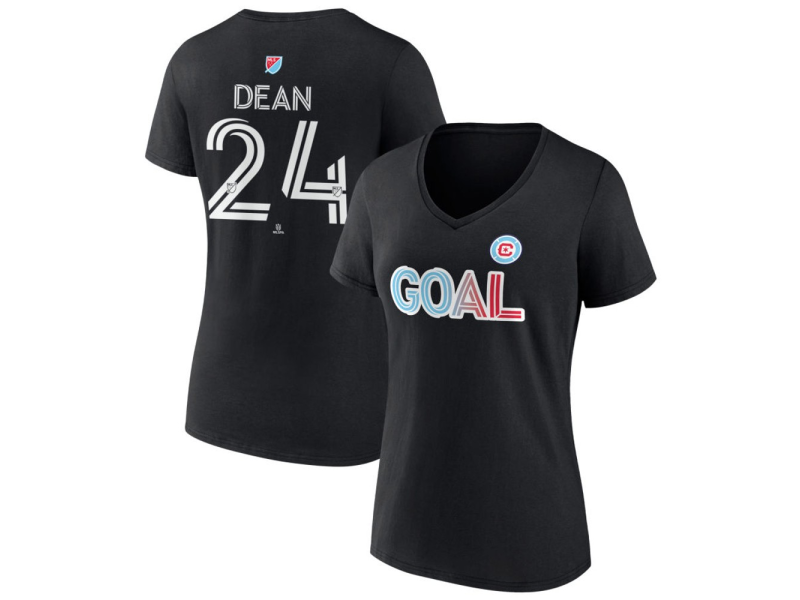 Women's Chicago Fire Goal #24 Jonathan Dean V-Neck T-Shirt - Black