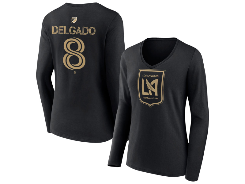 Women's LAFC #8 Mark Delgado Team Authentic Long Sleeve V-Neck T-Shirt - Black