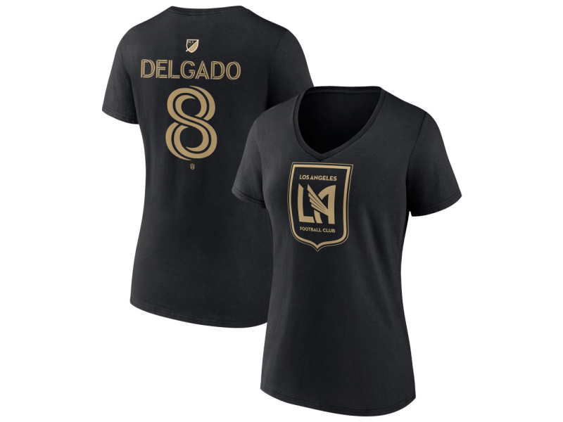 Women's LAFC #8 Mark Delgado Team Authentic V-Neck T-Shirt - Black