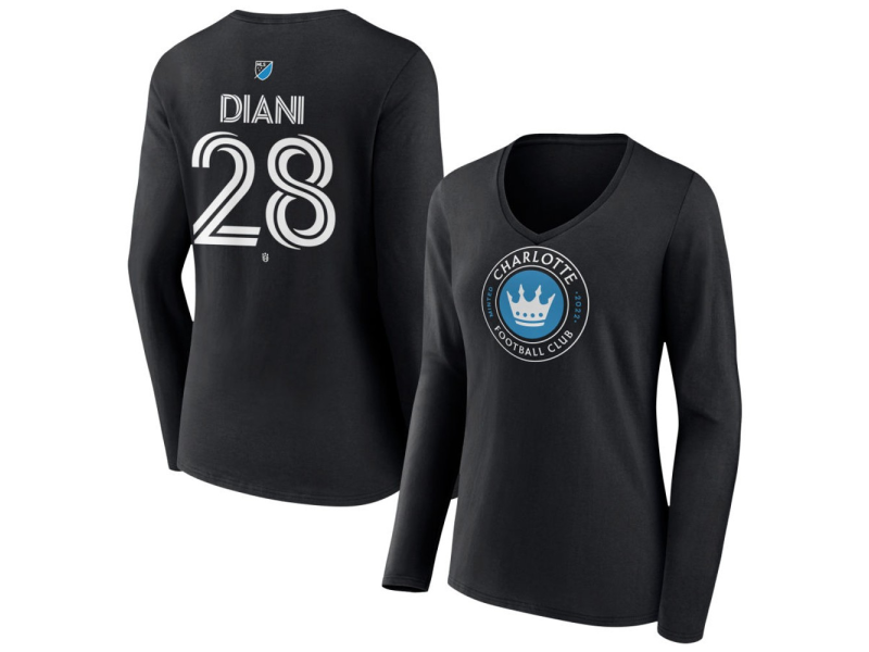 Women's Charlotte FC #28 Djibril Diani Team Authentic Long Sleeve V-Neck T-Shirt - Black