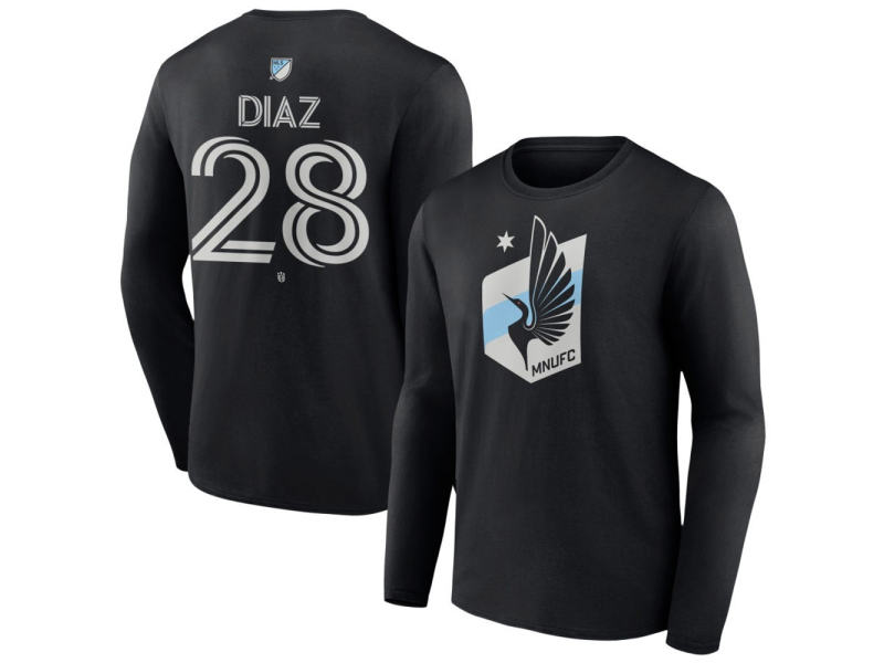 Youth Minnesota United FC #28 Jefferson Diaz Team Authentic Long Sleeve T-Shirt - Black