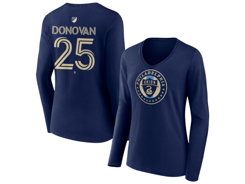 Women's Philadelphia Union #25 Chris Donovan Team Authentic Long Sleeve V-Neck T-Shirt - Navy
